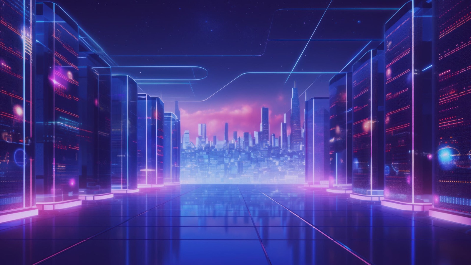 Rechenzentrum mit Datenströmen — Key-Visual von Pimcores DAM-Seite