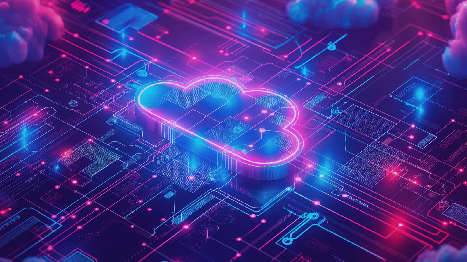 Cloud-Symbol in einem Schaltbild aus Datenleitungen — Key-Visual von Pimcores MDM-Seite