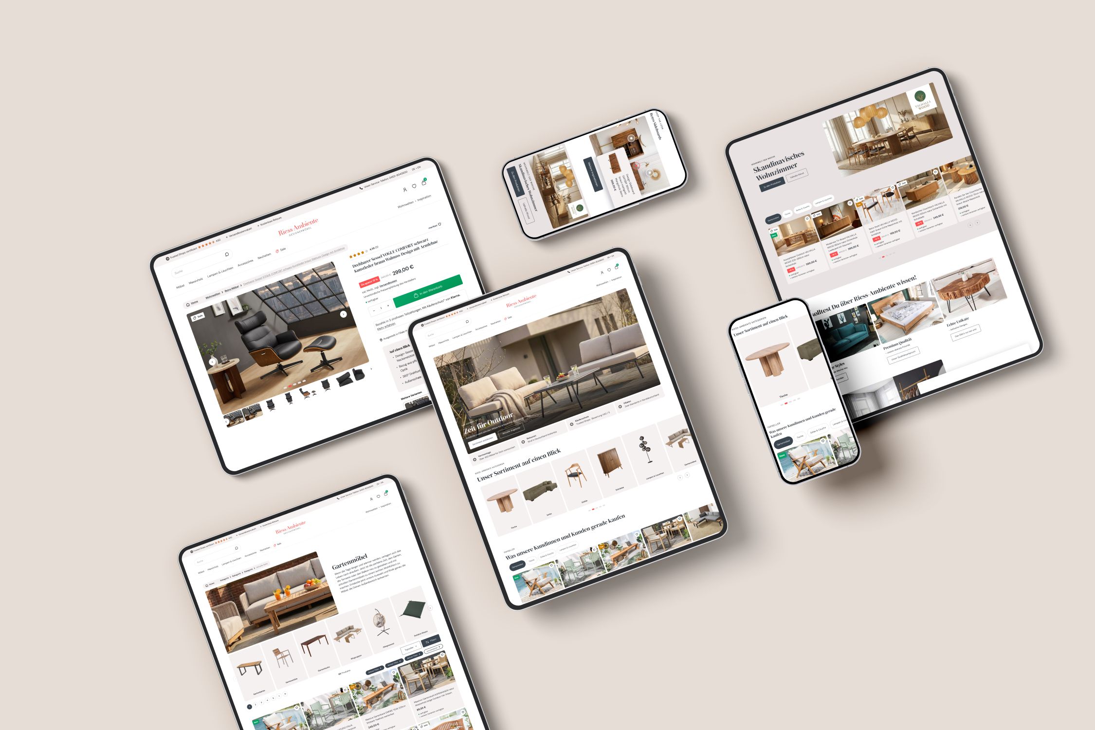 Designermöbel-Shop für Riess Ambiente: Relaunch von OXID auf Shopware 6 mit Einkaufswelten und Versandlogik für sperrige Möbel. Realisiert von pixolith.
