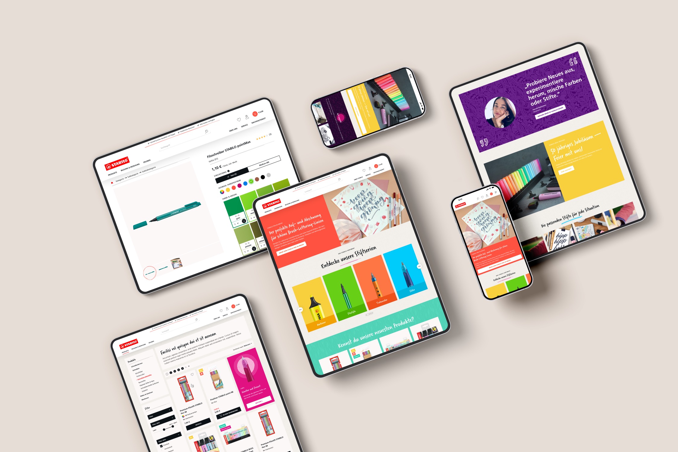 E-Commerce-Lösung für STABILO: Produktkonfigurator, Content-Module und inspirierende Markenwelt. Realisiert von pixolith für den B2C-Bereich.