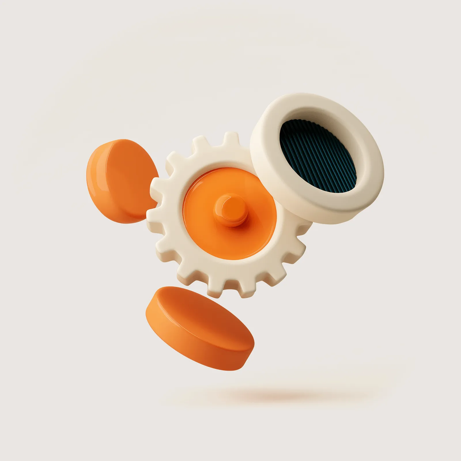 3D-Zahnräder und runde Module – Symbol für strategisches Denken, Struktur und technische Umsetzung im B2B