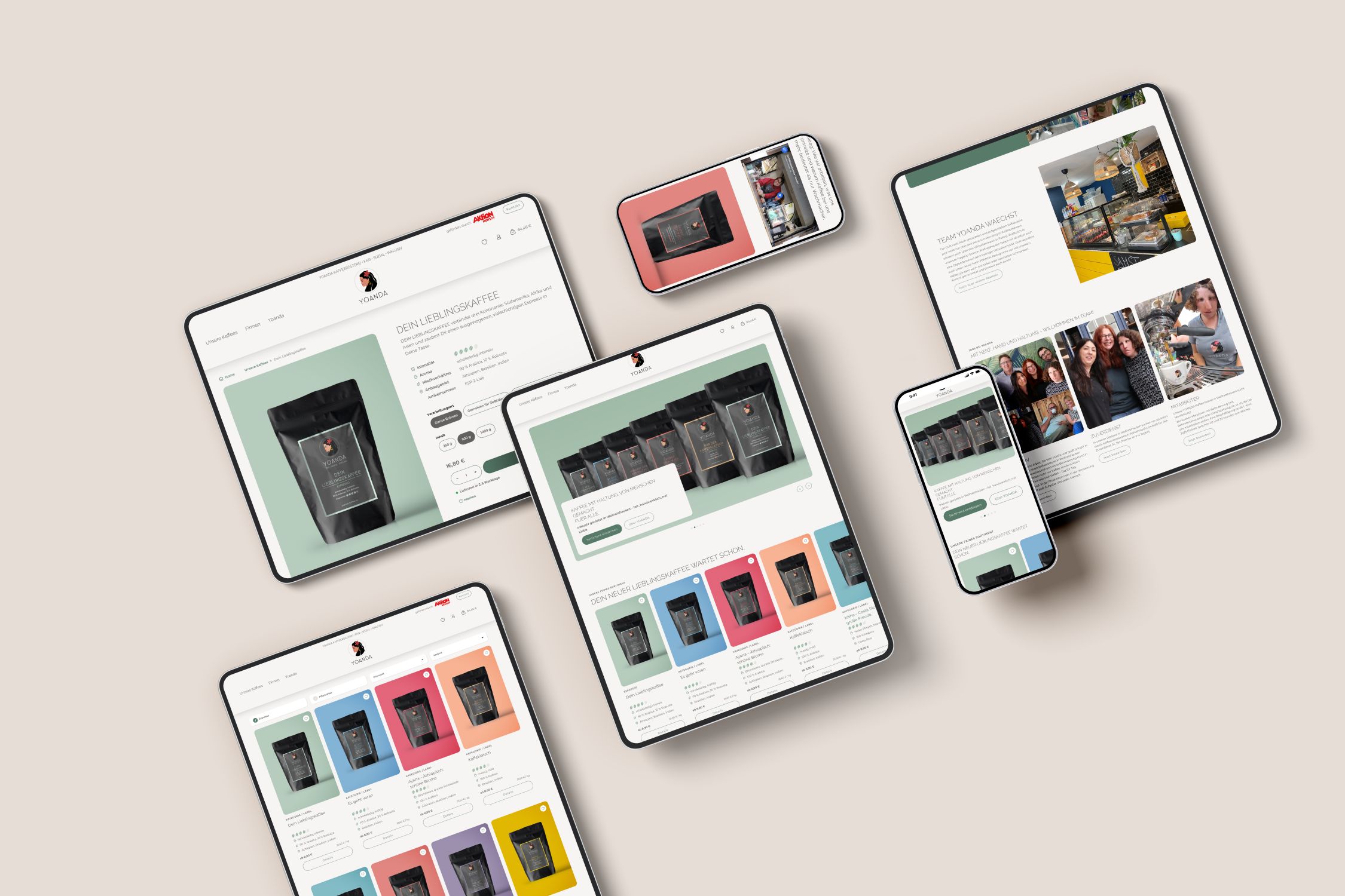 Online-Shop für die YOANDA Kaffeerösterei aus Wolfratshausen: Espresso- und Filterkaffee-Bohnen aus der inklusiven Rösterei. Realisiert von pixolith.